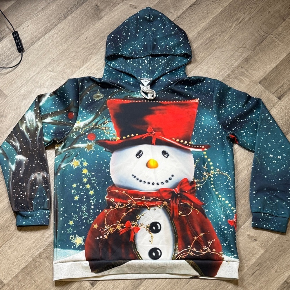 Festive Snowman Hoodie with Red Hat XXL